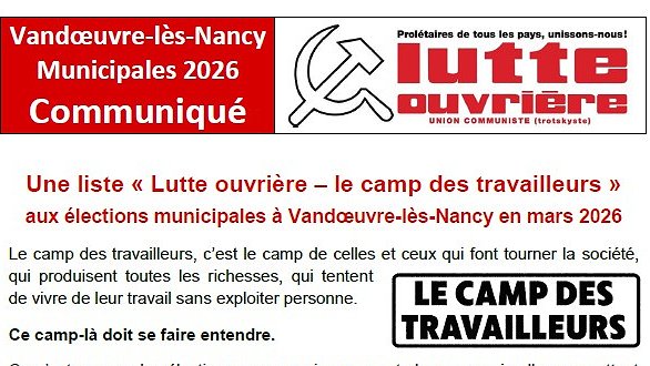 Illustration - Une liste « Lutte ouvrière – le camp des travailleurs » aux élections municipales à Vandœuvre-lès-Nancy en mars 2026